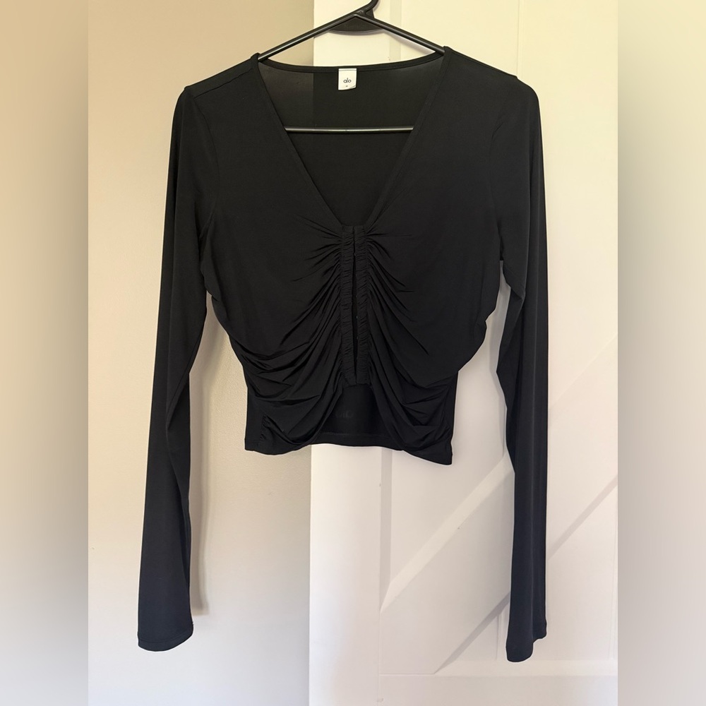 ALO Yoga Black Ruched Crop Top